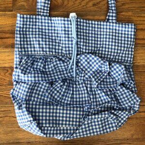 NEW Blue Tote Bag Plaid Checked Gingham Ruffles Frills Toggle Fabric Cute